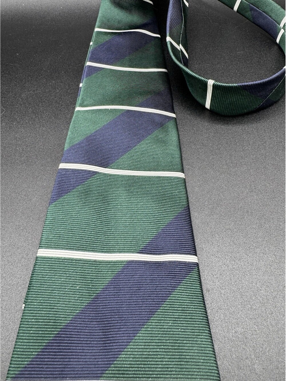 Nautica Silk Tie Green Navy White Stripe Preppy Classic 56” x 4” 90s Y2K